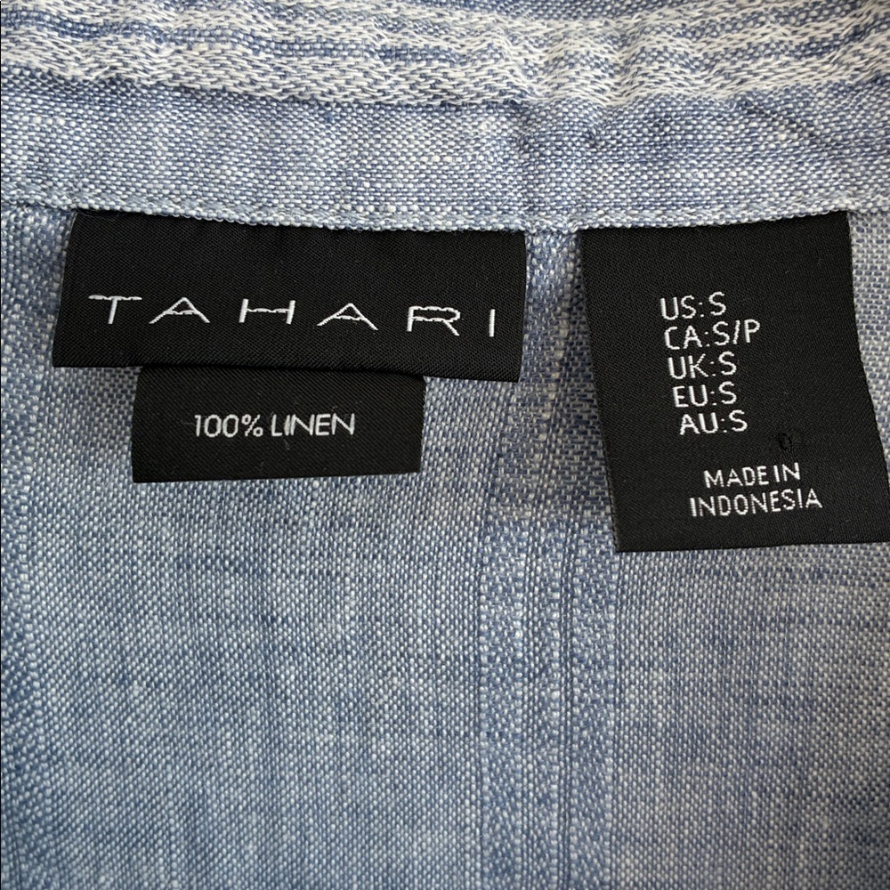 Tahari Light Blue Linen Top - Picture 2 of 4